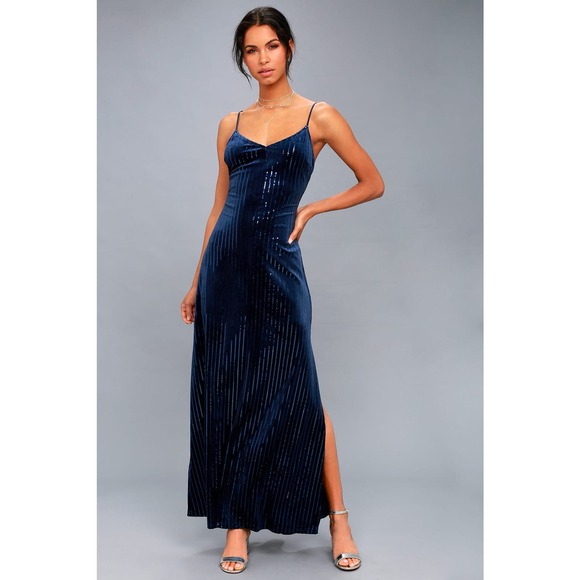 Lulus Dresses & Skirts - Lulus Studio Lounge Navy Blue Velvet Sequin Maxi Dress